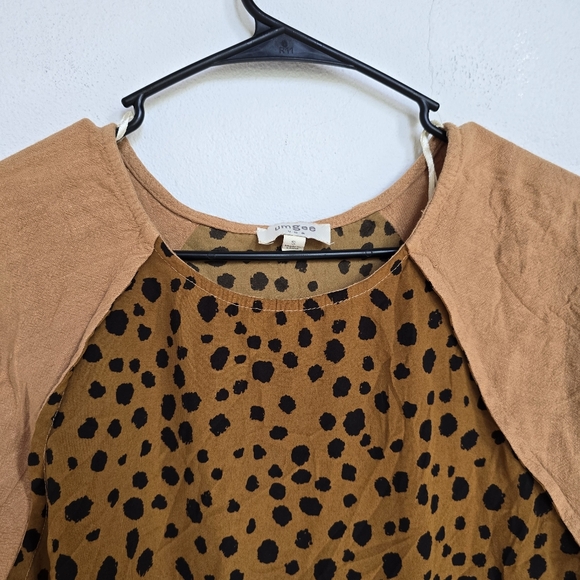 Umgee Brown Black Dalmatian Animal Print Frayed Hem Blouse Top Size Small - Picture 7 of 8